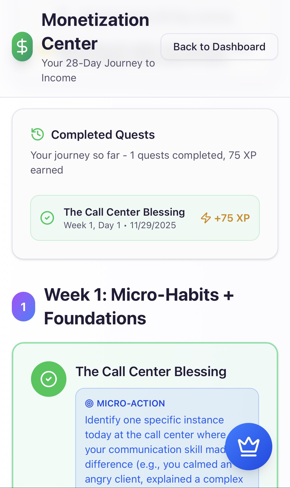 Monetization Center Interface